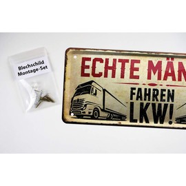 Echte Männer fahren LKW - Metal Sign for Trucks, Trucks, Trucks, Trucks, Trucks, Truckers, Professional Drivers - Decorative Sign Garage, Workshop, Cab - Gift Men - 28 x 12 cm
