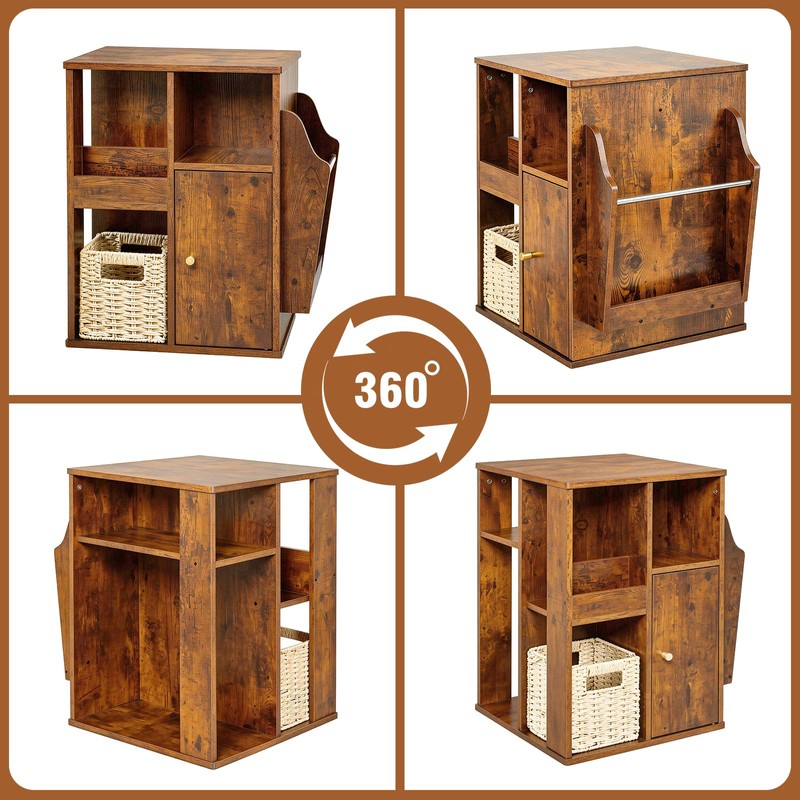 Square Rotating End Table with Storage, 16"D x 16"W x