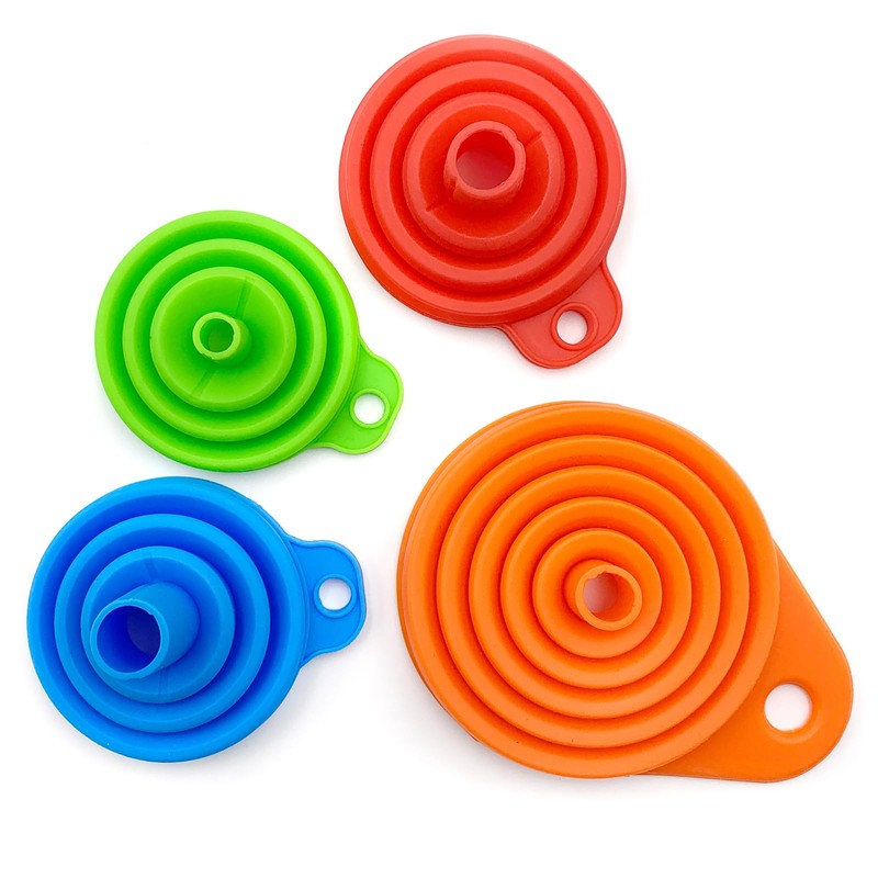 Qgond 4-Pack Collapsible Silicone Kitchen Funnel Set | Small &