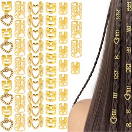 DWFEYOI 45 Stück Verstellbar Metall Cuffs, Dreadlocks Schmuck,Haarschmuck für Zöpfe,Loc Schmuck für Haar, Haarspiralen Clips Haarschmuck für Dreadlocks für Männer Frauen Mädchen und Jungen Zöpfe
