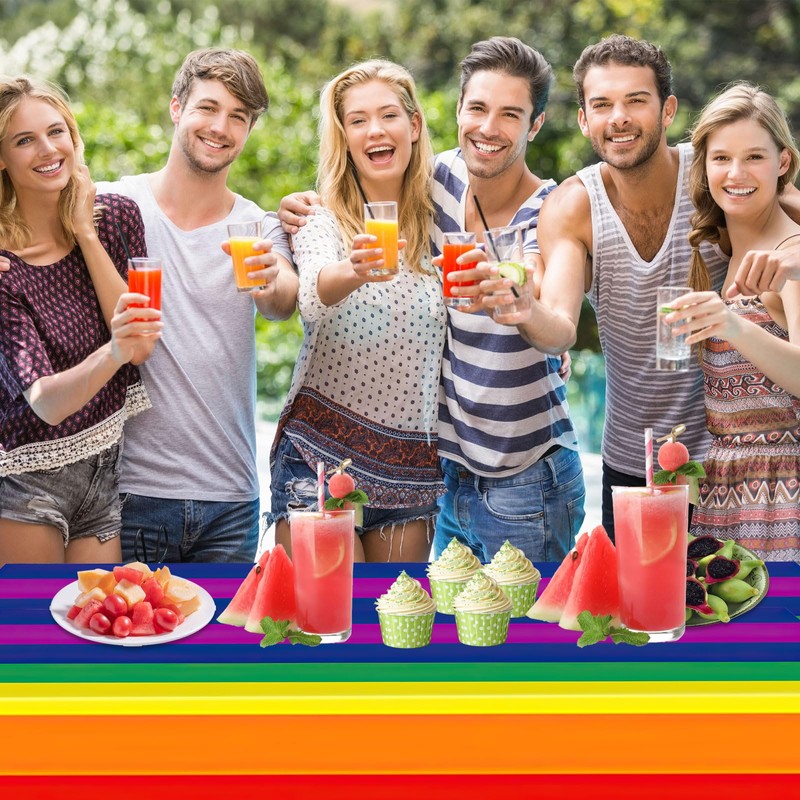 Rainbow Table Cloth, Rainbow Plastic Tablecloth, Disposable Plastic Rectangular Table
