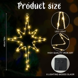 Baquler 6 Pcs 16 Inch Solar Christmas Bethlehem Star String Light Outdoor Xmas Bethlehem Star Light LED Hanging Christmas Decoration for Windows Outdoor for Holiday Garden Home Xmas Tree Porch Decor