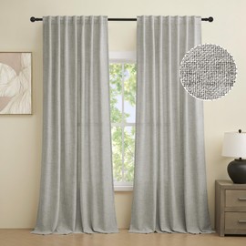 Novecozy Natural Linen Curtains 108 Inch Length, Farmhouse Rod Pocket Back Tab Linen Textured Light Filtering Soft Semi Sheer Window Treatment Drapes for Bedroom Living Room,2 Panels Set, Light Grey