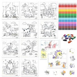HahaMagic, 12PCS Kid Puzzles to Draw on, with 12 Stackable Crayons (12 Colors in one), Suitable as fidgets for Classroom to Make Your own Puzzle, Kid Party Favors and Carnival prizes for Kids