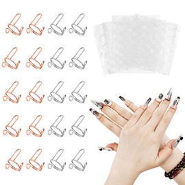 Heemeei 20pcs Size Adjustable Wudu Rings with 120pcs Adhesive Nail Tabs, Reusable Detachable Rings for Halal Nail, Muslim Wearing Manicure (Rose Gold, Silver)