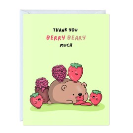 Cute Thank You Card, Thank U Greeting Note Card for Business, Teacher, Wedding, Birthday, Baby Shower, Blank Inside (Thank you Berry Beary Much)