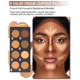 Cream Contour Palette Makeup, Long Lasting Full Coverage Concealer for Black Women, Contouring Foundation, Sculpt & Highlighting, Blendable Bronzer Concealer for Correct Dark Circles, Blemish, 0.84 oz