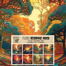Decoupage Paper Pack (24 Sheets 6"x6") Psychedelic Trip # Vintage Styled Pattern Paper for Decoupage, Craft and Scrapbooking