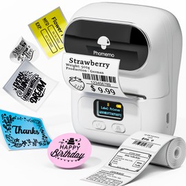 Phomemo M110 Label Printer - Thermal, Portable Label Printer, Bluetooth Connection, Suitable for Office, Barcode QR Code, Transport, Cable, Retail, with 1 Label 40 × 30 mm, White