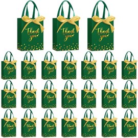 Kolldenn 36 Pack Small Thank You Gift Bags with Handles 5.9 x 4.3 x 2.4 inches Party Favor Bags with Bow Ribbon Candy Goodie Gift Bags Bulk for Wedding Graduation Birthday Bridal Shower(Green)
