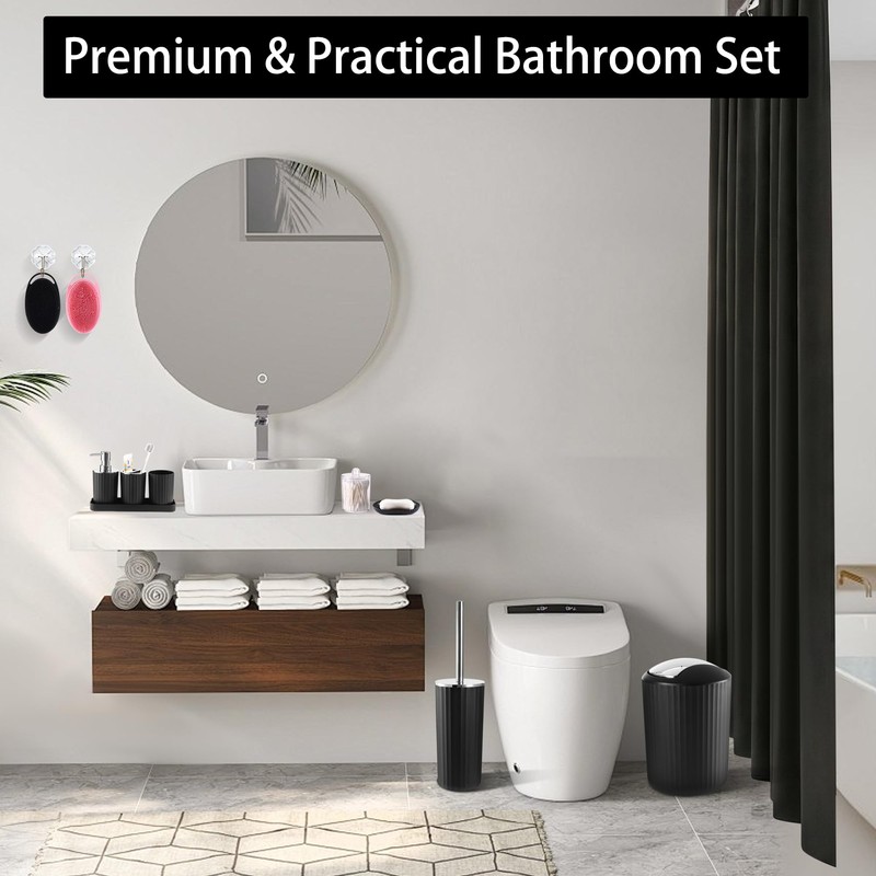 Bathroom Accessories Set, 12Pcs Black Accessory Sets with Body Scrubber,