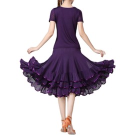 CISMARK Elegant Ballroom Dance Latin Flamenco Dance Skirt for Women, Purple, One Size
