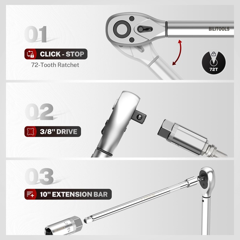 BILITOOLS 10 PCS Magnetic Spark Plug Socket Set with Click