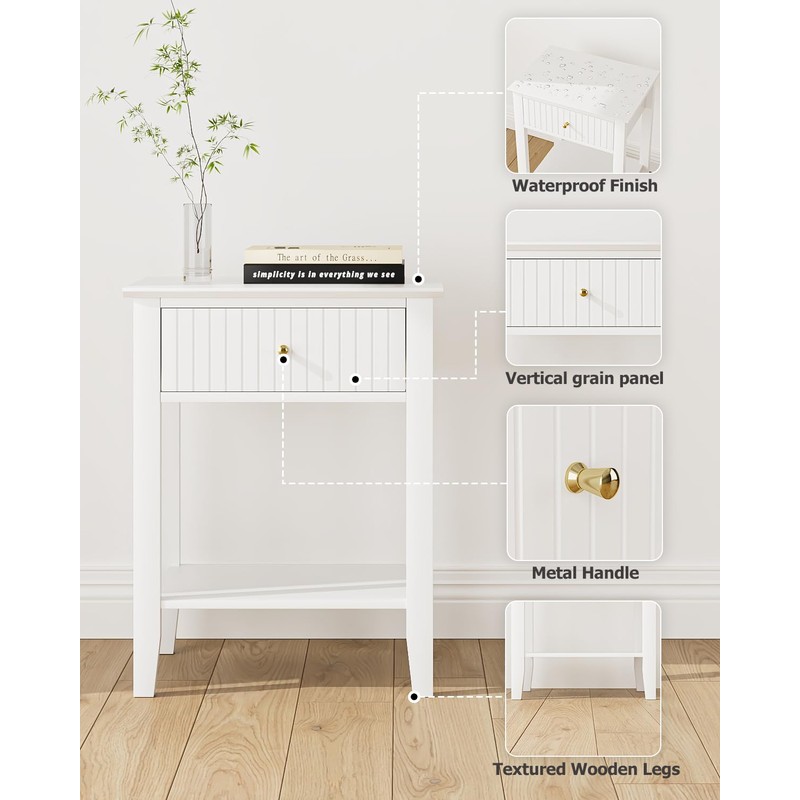Apetaccat Fluted Nightstand, Farmhouse Night Stand with 1 Drawers, Mid
