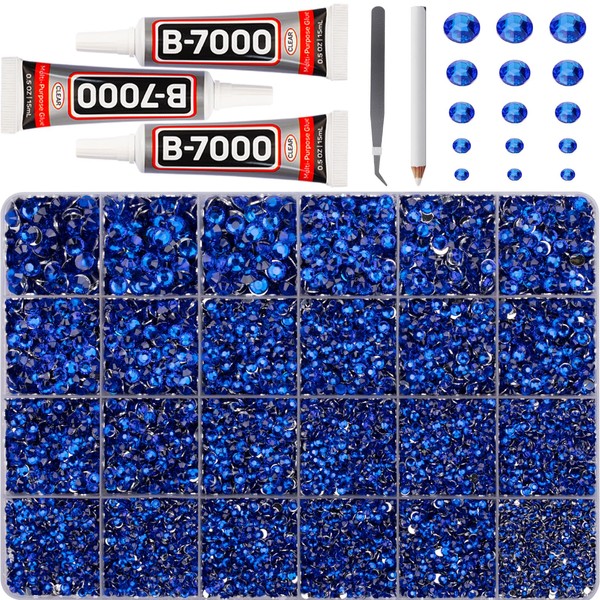 32000Pcs Blue 2,3,4,5,6mm Resin Flatback Rhinestones with B7000 Glue for