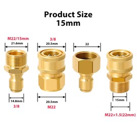 VZU 4PCS M22-15mm to 3/8in Pressure Washer Adapter Set, Quick Connect Hose Fittings, Pressure Washer Hose Fittings, High Pressure Hose Attachment
