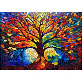 crowm Tree of Life Jigsaw Puzzles 1000 Pieces, Stained Glass Tree Puzzles Difficult for Adults Mosaic Plant Challenging Puzzle as Home Decor