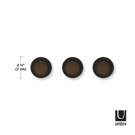 Umbra Hub Solid Wood Coat Hooks with Rubber Frame, Black/Walnut, Set of 3