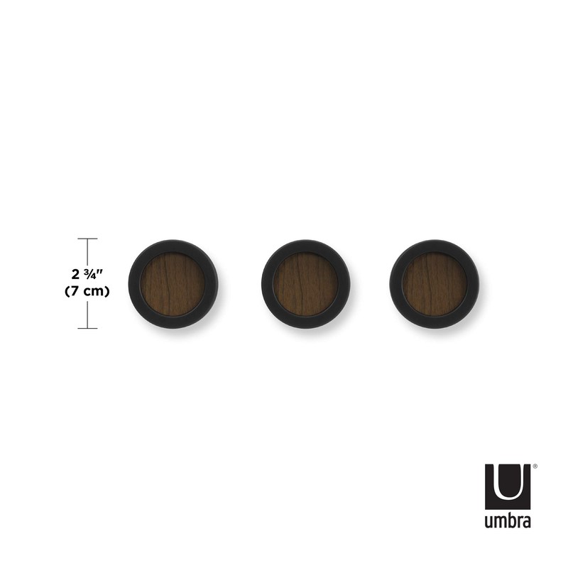 Umbra Hub Solid Wood Coat Hooks with Rubber Frame, Black/Walnut,