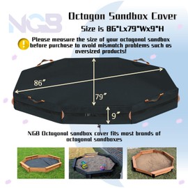 Octagon Sandbox Cover, 600D Waterproof Oxford Cloth with Two Warning Sign Carry Handles and a Circle of 7 Meters Windproof Buckle,Elastic Drawstring Double Layer Windproof.(85" L x 78" W x 9" H)