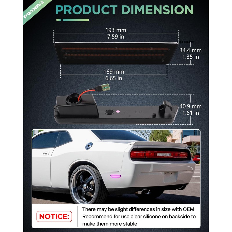 Dynamic Pink Purple LED Rear Side Marker Lights for 2011-2014