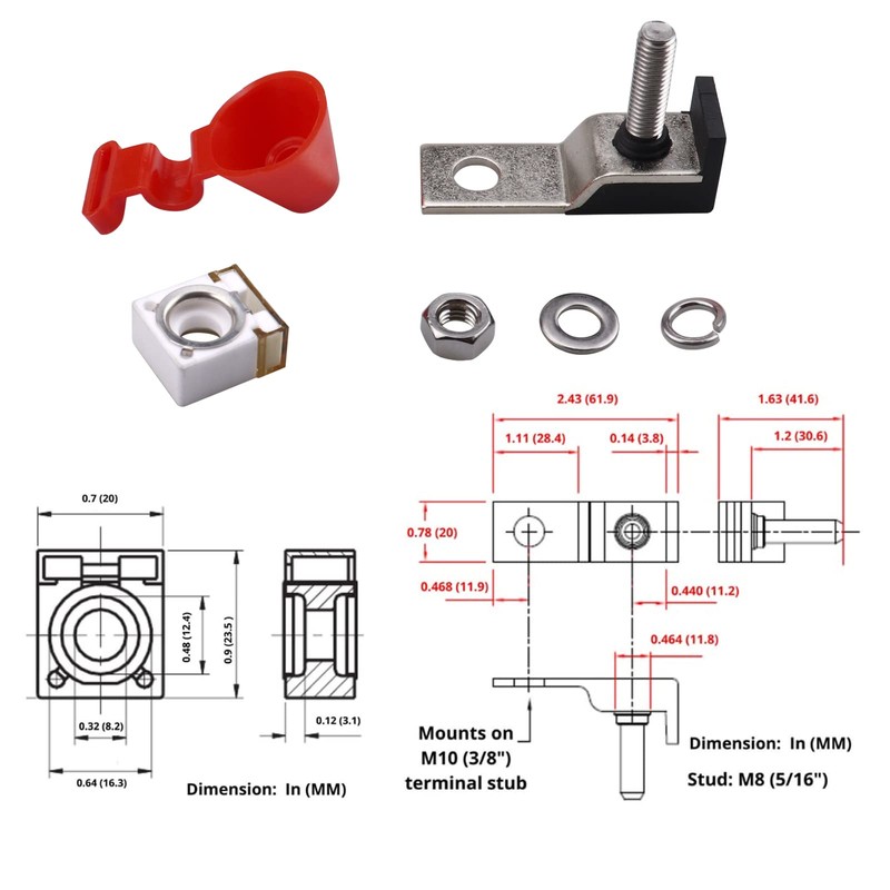 Battery Terminal Fuse Block Kit 200A 58V DC MRBF Terminal
