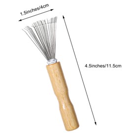 2 Pieces Hair Brush Cleaner Tool Portable Comb Cleaning Tool with Metal Wire Rake and Wooden Handle, Mini Hair Dirt Remover Brushes for Home and Salon Use (Grooved Handle)