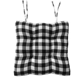 JAIJY Buffalo Check 17" Square Chair Pad with Ties Non-Slip Soft Thick Chair Mat Black and White Plaid Square Comfy Cushion Pad for Office Kitchen Dining Room, Black Small Plaid