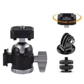 Taisioner Camera Mini Ball Head for Tripod+Dual Cold Shoe Mount DSLR Camera Mount Adapter Photograph Attachment Accessories for Gopro Cam Camcorder Smartphone Light Microphone Loading