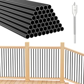 CKE 50 Pack 26" Deck Balusters, Round Aluminum Deck Baluster, 3/4" Diameter Hollow Round Black Aluminum Balusters for Deck Railing, Metal Deck Balusters Staircase Spindles for Railing Fencing