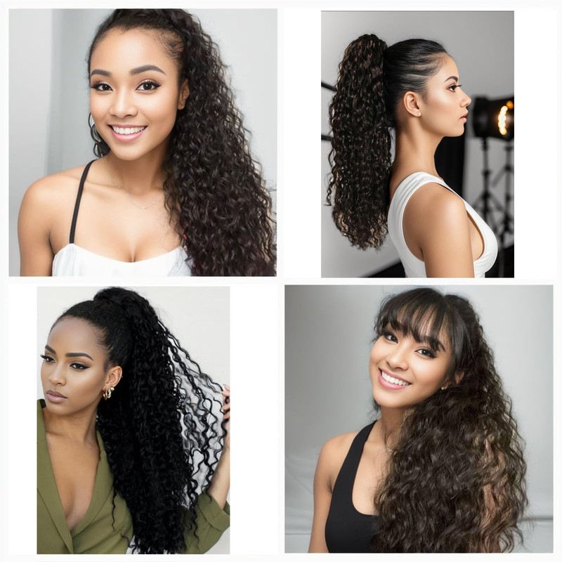 Luxiremi Curly Ponytail Hairpiece Clip Extension with Drawstring Long 55