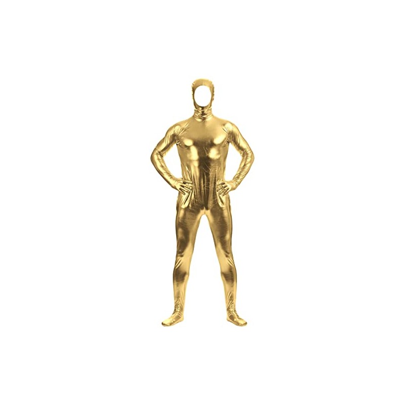 Aniler Unisex Shiny Metallic Open Face Zipper Stretchy Zentai Bodysuit
