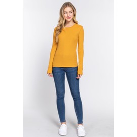 Emmalise Women's Thermal Crew Neck Long Sleeves Fitted Top, Mustard, Small