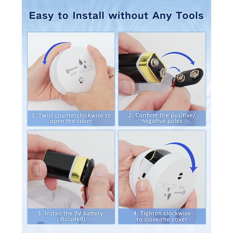 Geevon 4 Pack Water Leak Detectors, 100dB Water Sensor Alarms