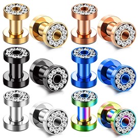 IRONBOX 6Pairs 00Gauges Ear Tunnel Expander Earrings Stainless Steel With Ziecon 0G Ear Plugs Earrings 2G Ear Stretcher Piercings Jewelry 14G-00G Double Flared Screw Fit Ear Gauges Set