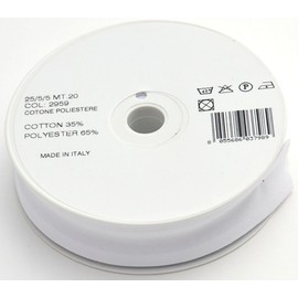 Inastri 25/5/5 mm Bias Binding-Col. 2959-WHITE-20m Roll, polycotton, White
