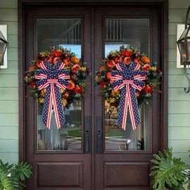 Red White and Blue Ribbon for Gift Wrapping, American Flag Wired Ribbons Patriotic Ribbon for Holiday Decorations, DIY Bows, Crafts, Birthday Party, 2.5inch