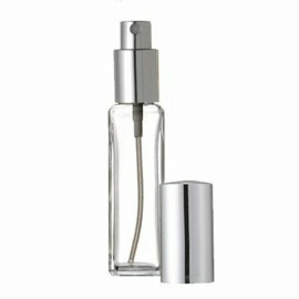AC 1 oz [30 ml] Clear Square Glass Bottle With Aluminum Silver Spray Lid [12 Pcs]