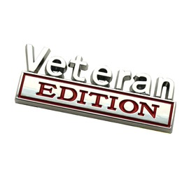 2Pcs Veteran Edition Truck Emblems 3D Raised Metal Car Decals Exterior Truck Stickers Badge for Vehicle, Truck, SUV, Door Decoration (Chrome/Red)