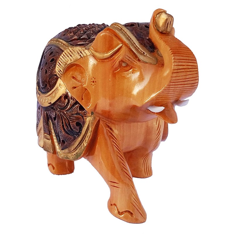 Purpledip Handmade Wooden Elephant Statue (12343)