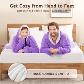 L'AGRATY Oversized Wearable Blanket Hoodie for Adults: Premium Sherpa Fleece Hoodie Blankets for Women Men - Long Wearable Blanket Hoodie Sweatshir with Giant Pocket(Purple Extended Oversize)