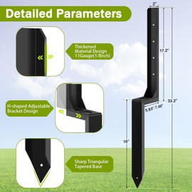 2 Pcs Fence Post Repair Kit, Heavy Duty Fence Post Anchor, Adjustable Base Anchor Ground Stakes for Repairing Tilted/Damaged Wooden Posts