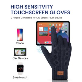FORVEVO Winter Thermal Gloves for Men, Warm Touch Screen Cycling Gloves for Work Running Driving Walking with Soft Lining - Navy Knitted Gloves