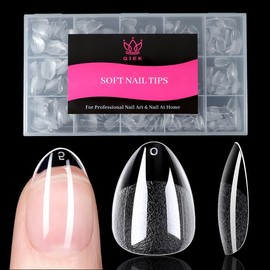 Qiek Extra Short Almond False Nail Tips, 15 Sizes 510 PCS Clear Soft Press On Fake Nail Pre-shaped Half Matte Full Cover Gel Nail Tips Extensions Thick Long Lasting for DIY Beginners & Salon Manicure