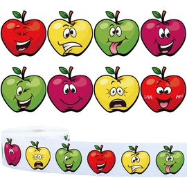 AnyDesign 1000Pcs Back to School Stickers Roll Apples Shape Decal Stickers Colorful Apples with Assorted Expressions Adhesive Stickers Sealing Labels for First Day of School Office Supplies, 8 Design