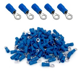 ANGSTROM #6 Bolt Ring Terminals, Insulated Electrical Crimp Connectors 100pcs (16-14ga Blue)