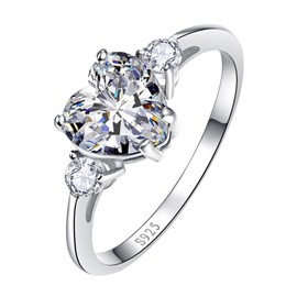 Bonlavie 925 Sterling Silver Ring for Women, 2.25ct Cubic Zirconia ring, Rhodium Plated Heart Bridal Engagement Wedding Promise rings, Size T