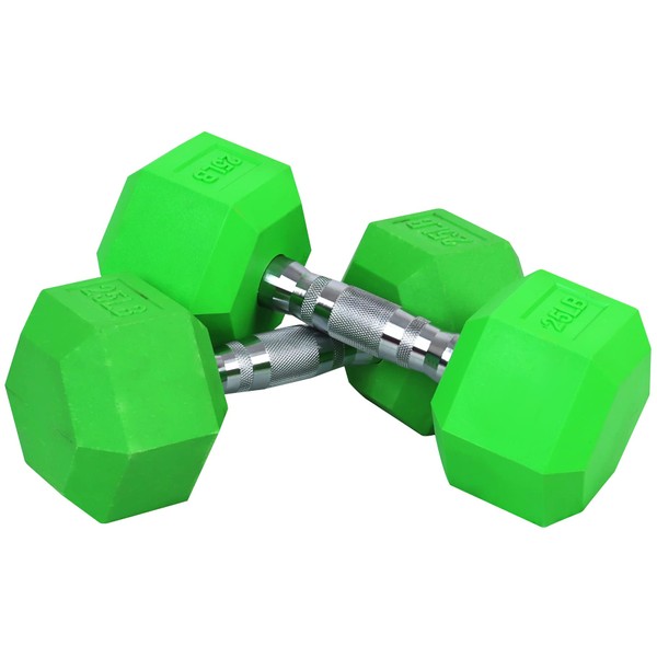 Fitvids Colored Rubber Encased Hex Dumbbell, 25LB Pair