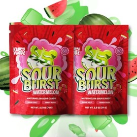 Kanpai Candy - Pack of 2 - Watermelon Sour Burst - Filled Chewy Candies - 2.5 oz. Bags By Lyza's Sweets & Treats