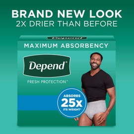 Depend FIT-FLEX Incontinence Underwear for Men, Maximum Absorbency, Disposable, S/M, Grey, 32 Count